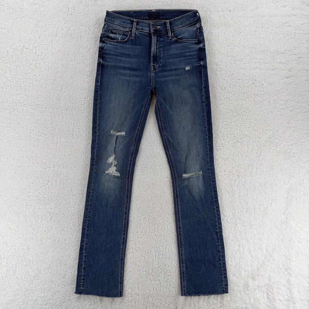 Mother Mid Rise Dazzler Ankle Fray Jeans Womens 25 Weekend Warrior Distressed
